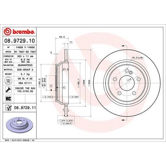 BREMBO FREN DISKI ARKA MERCEDES S-CLASS W220 98>05 (A2204230112)
