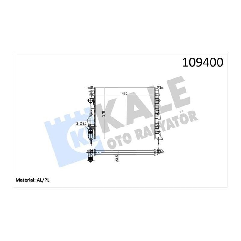 KALE RADYATOR RADYATÖR CLIO II-LOGAN 04 KNG 01 MGN 96 1.4-1.61.5D-1.9 KLİMASIZ MEK 430X377.5X23 2 SIRA AL PL (7700436693)