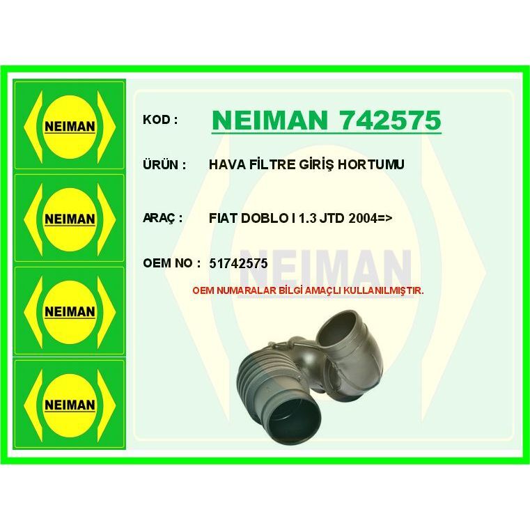 BESCHER HAVA FİLTRE GİRİŞ HORTUMU FIAT DOBLO I 1.3 JTD 2004 > (51742575)