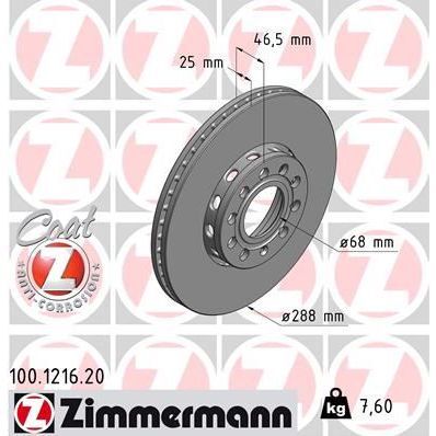 ZIMMERMANN ÖN FREN AYNASI PASSAT-VARIANT 11/96/5.05 AUDI A4-A6 1.8 20V-1.9TDI 97 288X25X5DLXHAVALI 986478546-DF2652-DF2652BP (4A0615301C)