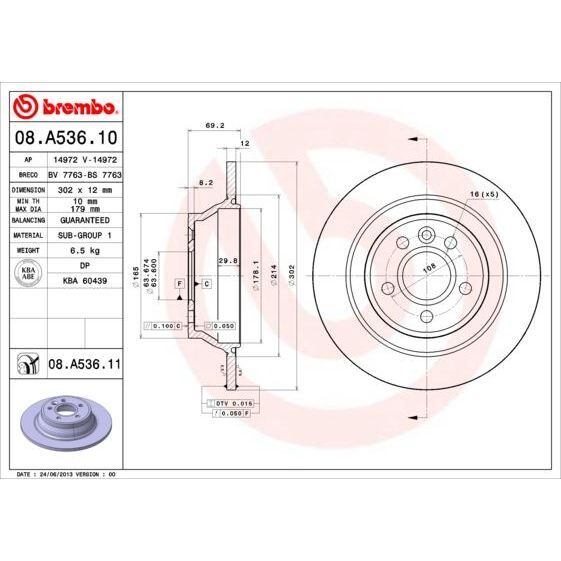 BREMBO ARKA FREN DISK AYNASI VOLVO V70 III 07> D4 13> S80 II 2.0 3.2 /2.0TDI 08> XC70 06> (30769058)