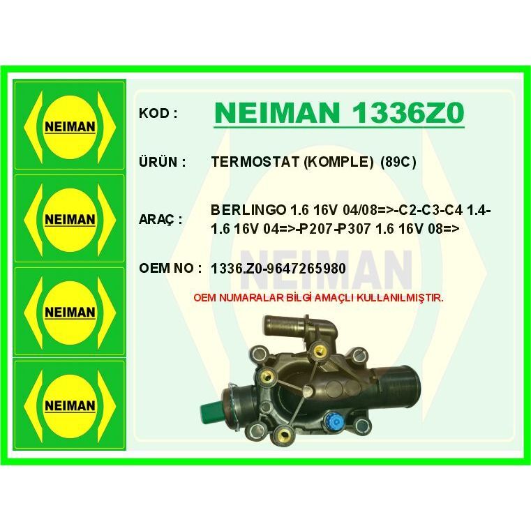 BESCHER TERMOSTAT KOMPLE 89C BERLINGO 1.6 16V 04/08 >-C2-C3-C4 1.4-1.6 16V 04 >-P207-P307 1.6 16V 08 > (1336.Z0)