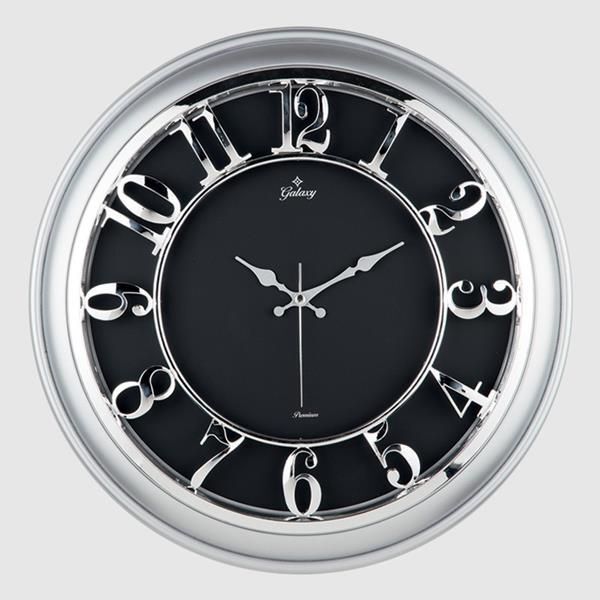 SAAT DUVAR SAATİ GÜMÜŞ GRİ ÇERÇEVELİ İÇİ SİYAH 45CM KABARTMA RAKAMLI SELEFON KORUMALI AMERİKAN BRİSTOL KADRAN METALİK AKREP/YELKOVAN/SANİYE AKAR SANİYELİ MEKANİZMA AKRİLİK BOYA ABS HAMMADDE MİNERAL CAM (1965)