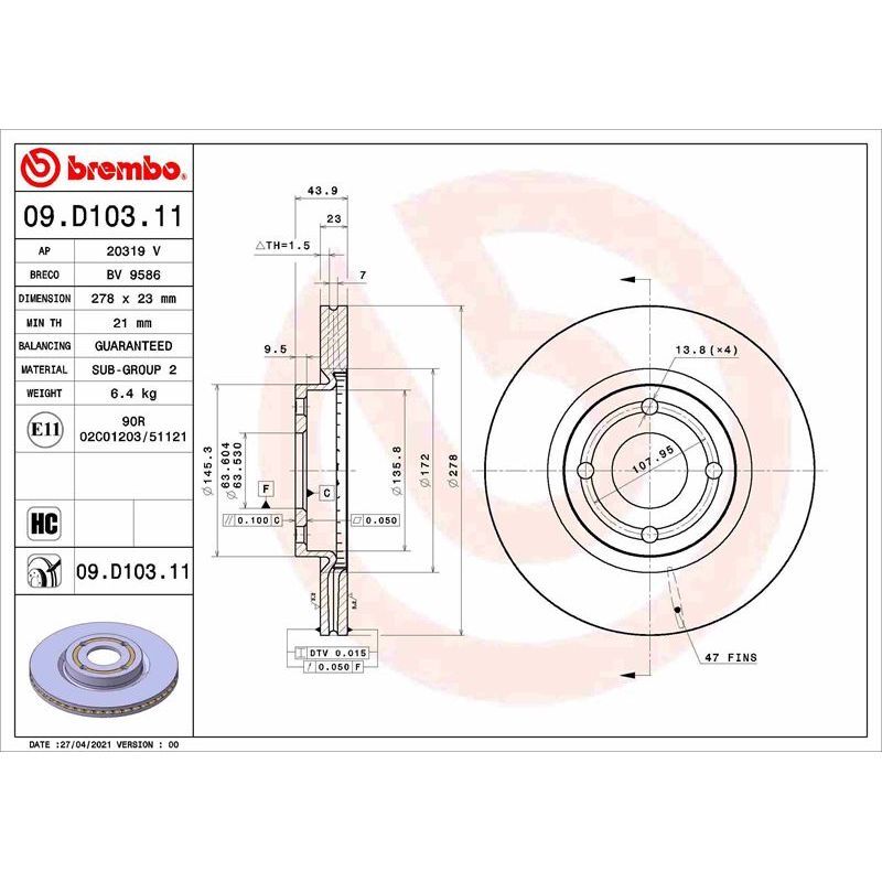 BREMBO ON FREN DISK FIESTA VI 18> (1125)