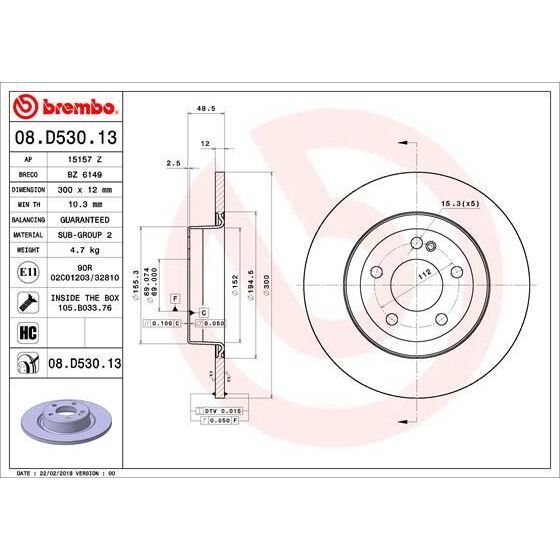 BREMBO FREN DISKI ARKA MERCEDES C-CLASS W205 S205 C205 A205 (A0004230512)