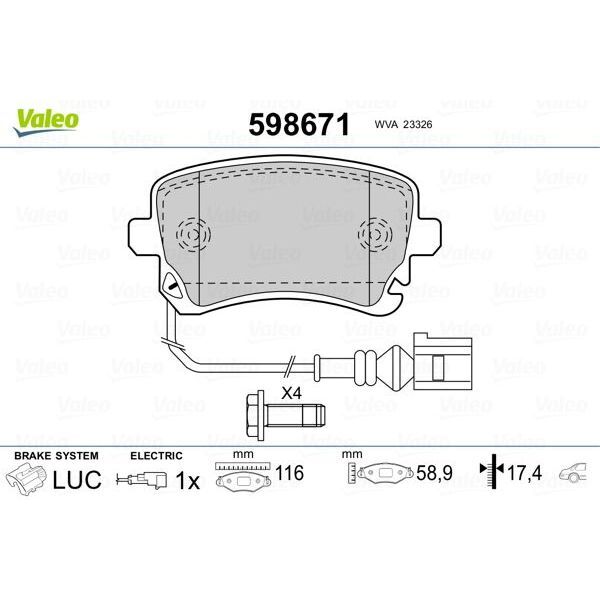 VALEO ARKA BALATA TRANSPORTER T5 T6 04 GDB1557 FİŞLİ FTE KIRMIZI KUTU (7H0698451)