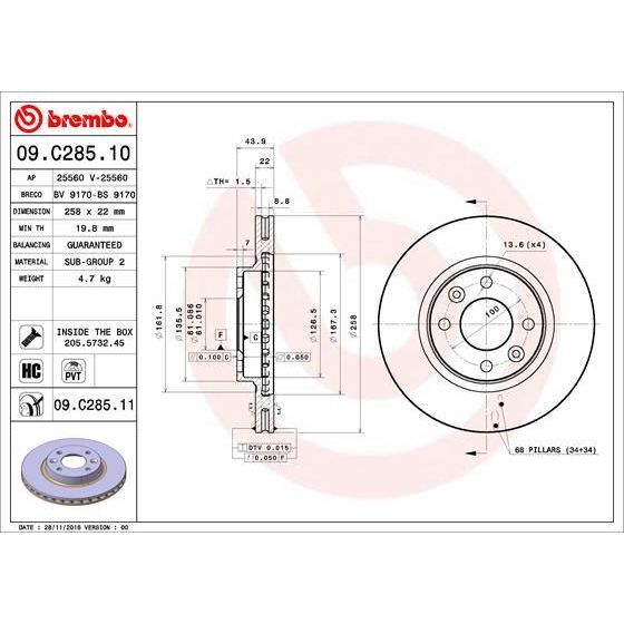 BREMBO ÖN FREN AYNASI CLIO IV 12> CLIO V 19> SYMBOL III 14> DACIA LOGAN II 12> 258X22.2 4 DELİK HAVALANDIRMALI (402062212R)