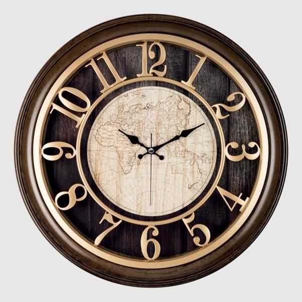 SAAT 1965-VA DUVAR SAATİ KAHVERENGİ ÇERÇEVELİ İÇİ KAHVE-KAKREM HARİTALI 45CM KABARTMA RAKAMLI SELEFON KORUMALI AMERİKAN BRİS.KADRAN METALİK AKREP/YELKOVAN/SANİYE AKAR SANİYELİ MEKANİZMA AKRİLİK BOYA (1965)