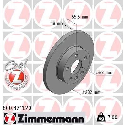 ZIMMERMANN ÖN FREN AYNASI TRANSPORTER T4 1.8 1.9 TD 2.0 2.4 D 2.5 TDİ 90/4.03 282X18X5DL 986478870-986479B54-DF2810 (701615301G)