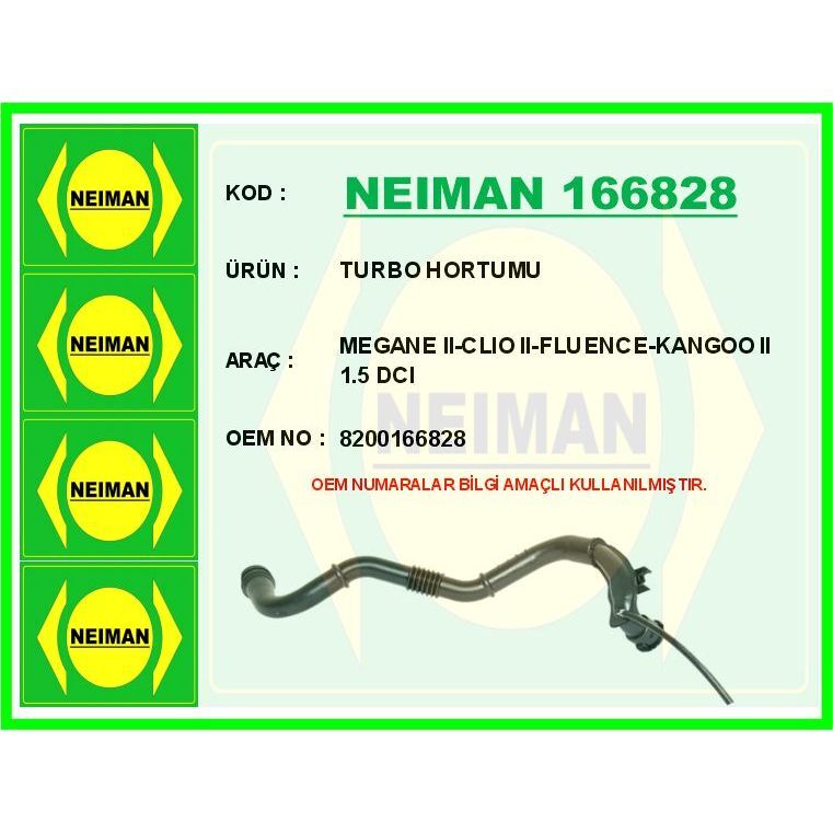 BESCHER TURBO HORTUMU CLIO II 98>05> MEGANE II 02>08 1.5DCI K9K (8200166828)