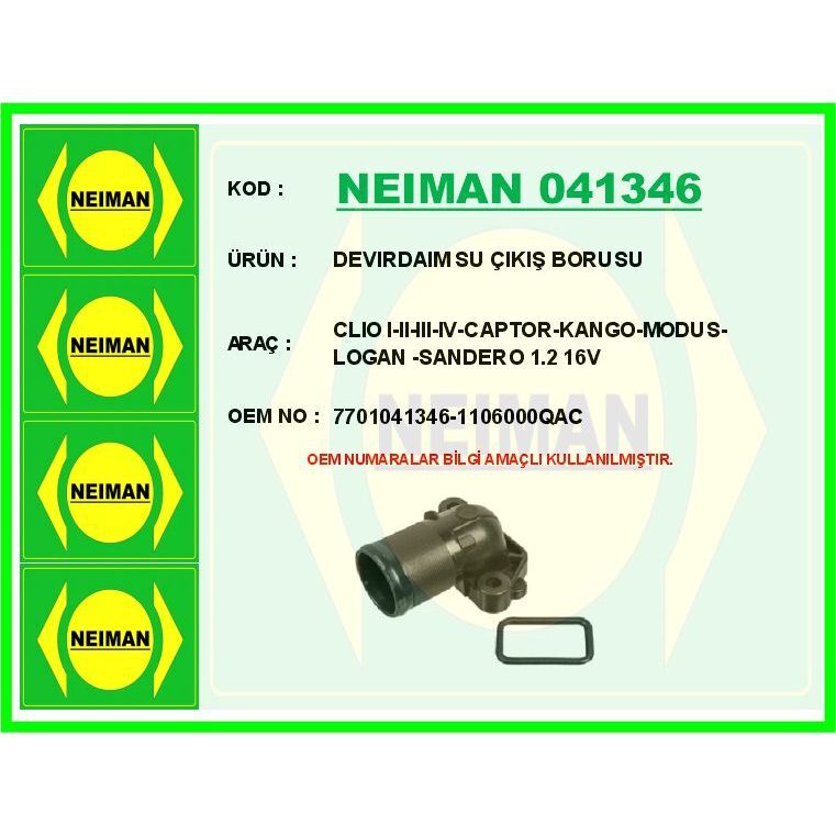 BESCHER DEVIRDAIM SU ÇIKIŞ BORUSU CLIO I-II-III-IV-CAPTOR-KANGO-MODUS-LOGAN -SANDERO 1.2 16V (1106000QAC)