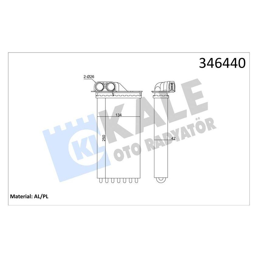 KALE-RADYATOR KALORİFER RADYATÖRÜ C2 03>C3 02/02>1007 10/05> 1.4-1.6-1.6 16V-1.4HDI 250X140 (6448.K9)