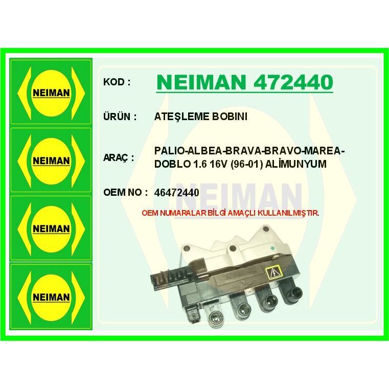 BESCHER ATEŞLEME BOBINI PALIO-ALBEA-BRAVA-BRAVO-MAREA-DOBLO 1.6 16V 96-01 (46472440)
