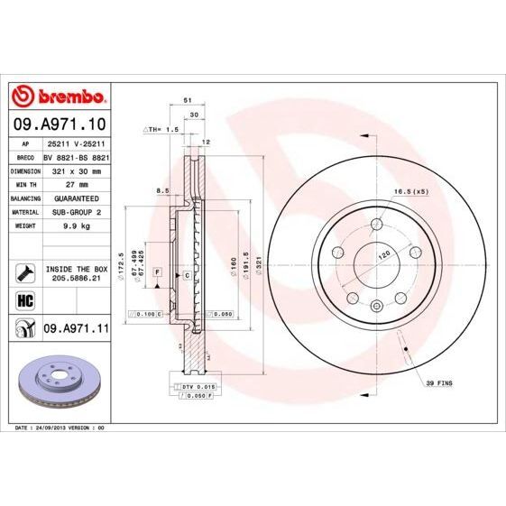 BREMBO ÖN FREN AYNASI INSIGNIA A 08> SAAB 9-5 YS3G 10> 17 JANT 321X30X5DLXHAVALI 13502214-569422 (13502214)