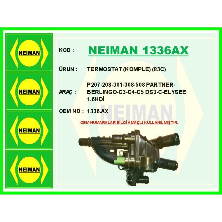 BESCHER TERMOSTAT KOMPLE 83C P207-208-301-308-508 PARTNER-BERLINGO-C3-C4-C5 DS3-C-ELYSEE 1.6HDİ (1336.AX)