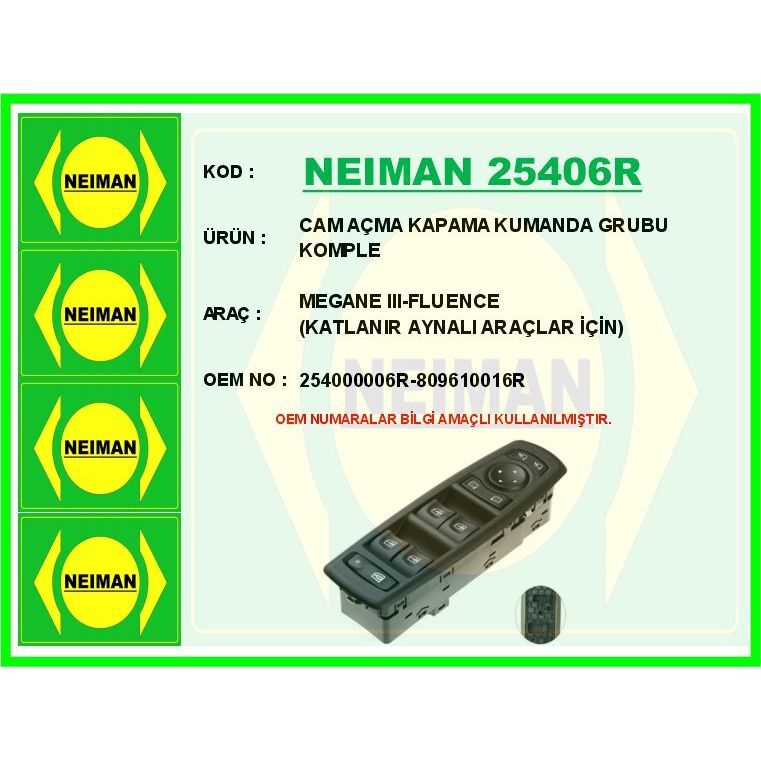 BESCHER CAM AÇMA KAPAMA KUMANDA GRUBU KOMPLE MEGANE III-FLUENCE KATLANIR AYNALI ARAÇLAR İÇİN (254000006R)