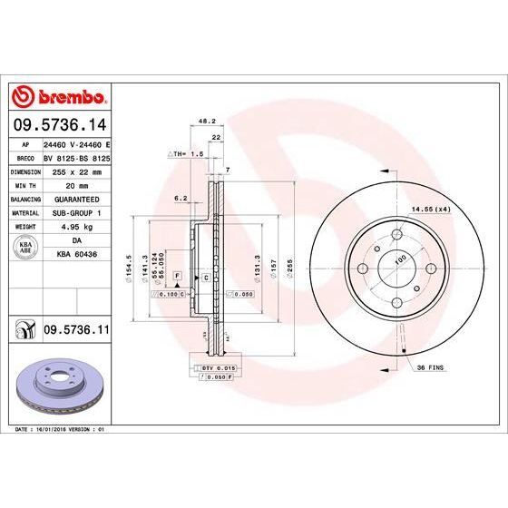 BREMBO FREN DISKI ON HAVALI 255-4 - TOYOTA COROLLA 93>02 1.6-1.3 AE100-AE101 INJ. AE111 (4351212550)