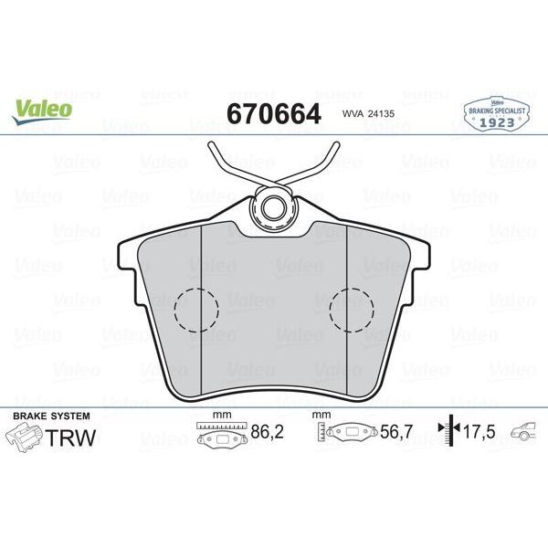 VALEO ARKA FREN BALATASI PEUGEOT P407 1.6 HDI 1.8-2.0 04 607 00 CITROEN C5 08 (4252.79)