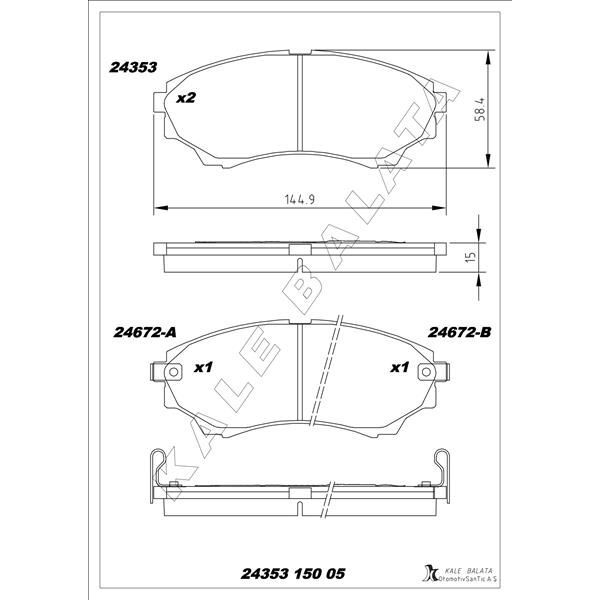 KALE BALATA ON FREN BALATASI MAZDA 4 4 B 2500 RANGER 02>06 2.5TD / 3.0TD 06>12 (3M352001AA)