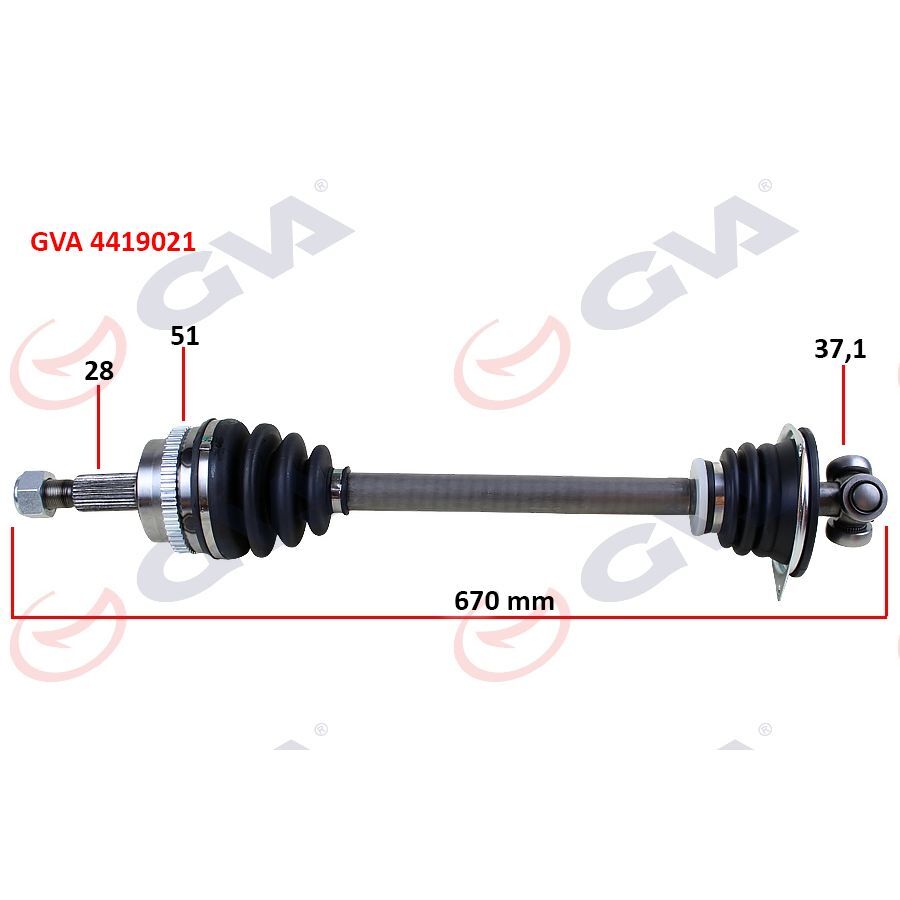 GVA AKS KOMPLE SOL RENAULT MASTER II 98>06 OPEL MOVANO A 98>01 1.9DCI 2.2DCI 2.5DCI 2.8DCI 51DİŞ 670MM (7700102998)
