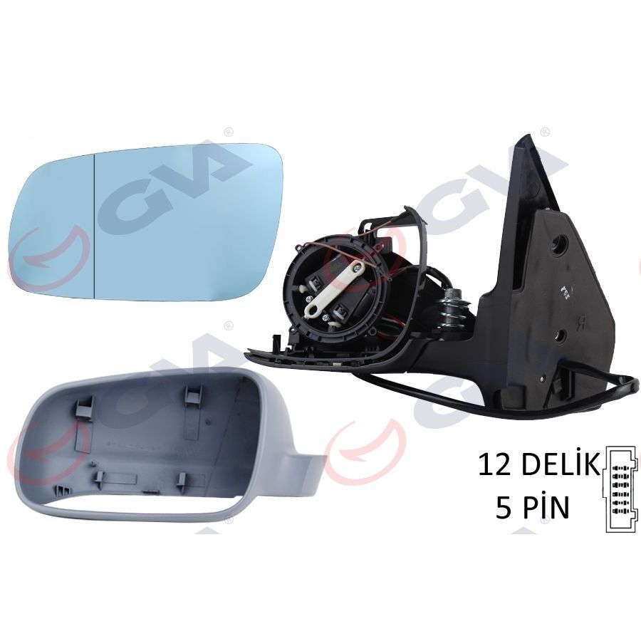 GVA DIŞ DİKİZ AYNASI SOL GOLF-BORA 98> ELEKTRİKLİ ASTARLI KONVEKS 5 FİŞ VM-188AL (1J1857507D)