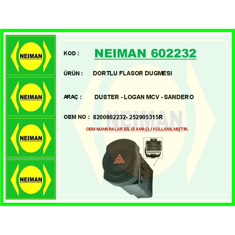 BESCHER DORTLU FLASOR DUGMESI DUSTER - LOGAN MCV - SANDERO (252905315R)