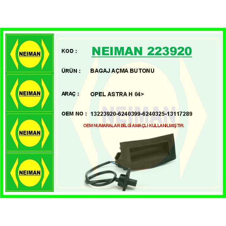 BESCHER BAGAJ AÇMA BUTONU OPEL ASTRA H 04> (13117289)