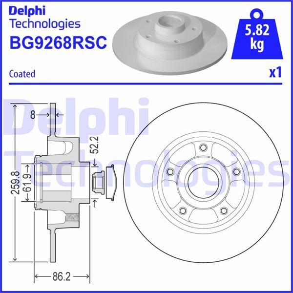 DELPHI ARKA FREN DİSKİ RENAULT MEGANE IV 15 DIŞ CAP: 260 MM K:86 MM 5 DELİK ABS SENSÖRLÜ RULMANLI (432000185R)