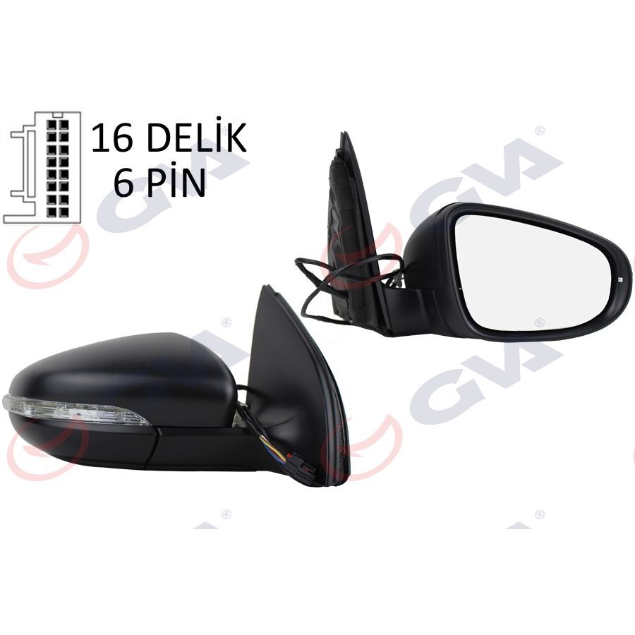 GVA DIŞ DİKİZ AYNASI SAĞ GOLF 09> ELEKTRİKLİ ISITMALI SİNYALLİ KONVEKS 6 FİŞ VM- 6197EHPR (5K0857508AD)
