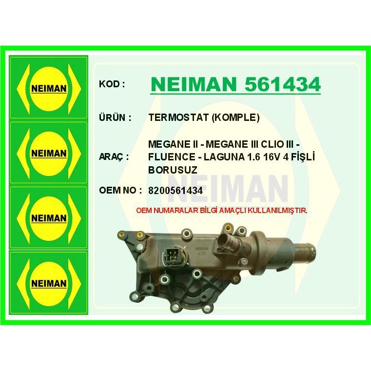 BESCHER TERMOSTAT KOMPLE MEGANE II - MEGANE III CLIO III - FLUENCE - LAGUNA 1.6 16V 4 FİŞLİ BORUSUZ (8200561434)