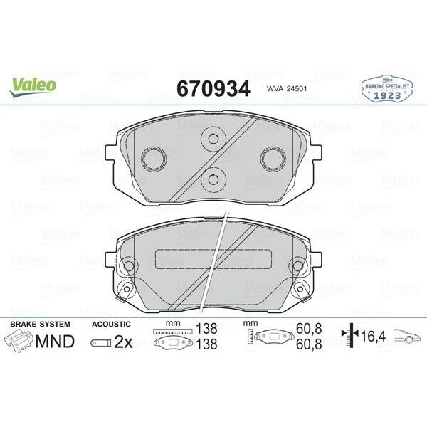 VALEO ÖN FREN BALATA HYUNDAI İX35 2.0L D4HA CRDİ DIZEL 136HP 10-15 / KIA SPORTAGE 2.0L D4EA D4HA DIZEL 06-15 AŞINMA IKAZ KONTAĞI DAHIL - ŞIMLI (581010ZA00)
