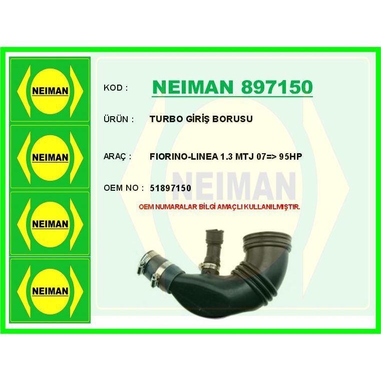 BESCHER TURBO GİRİŞ BORUSU FIORINO-LINEA 1.3 MTJ 07 > 95HP (51897150)