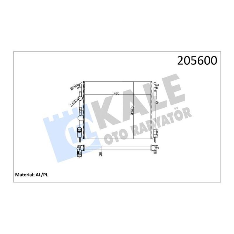 KALE RADYATOR RADYATÖR CLIO II-KNG-LOGAN1.5 DCI-1.6 16V-1.9 DTI-K4M AC KLİMASIZ MEK 480X414.5X23 2SIRA AL PL (7700428082)