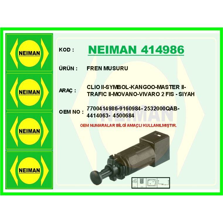 BESCHER FREN MUSURU CLIO II-SYMBOL-KANGOO-MASTER II-TRAFIC II-MOVANO-VIVARO 2 FIS - SIYAH (7700414986)