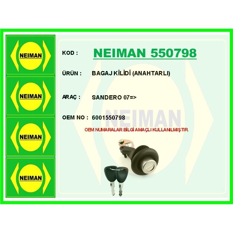 BESCHER BAGAJ KİLİDİ ANAHTARLI SANDERO 07 > (6001550798)