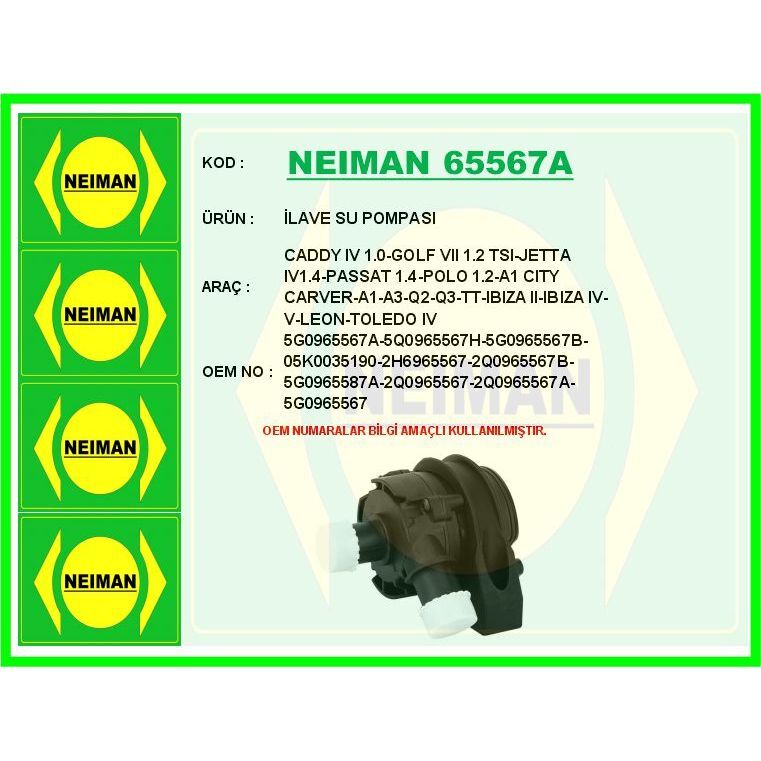 BESCHER İLAVE SU POMPASI CADDY IV 1.0-GOLF VII 1.2 TSI-JETTA IV1.4-PASSAT 1.4-POLO 1.2-A1 CITY CARVER-A1-A3- (05)