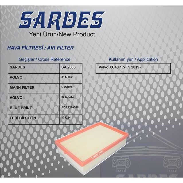 SARDES HAVA FİLTRESİ VOLVO XC40 T5 1.5 19 > (31474821)