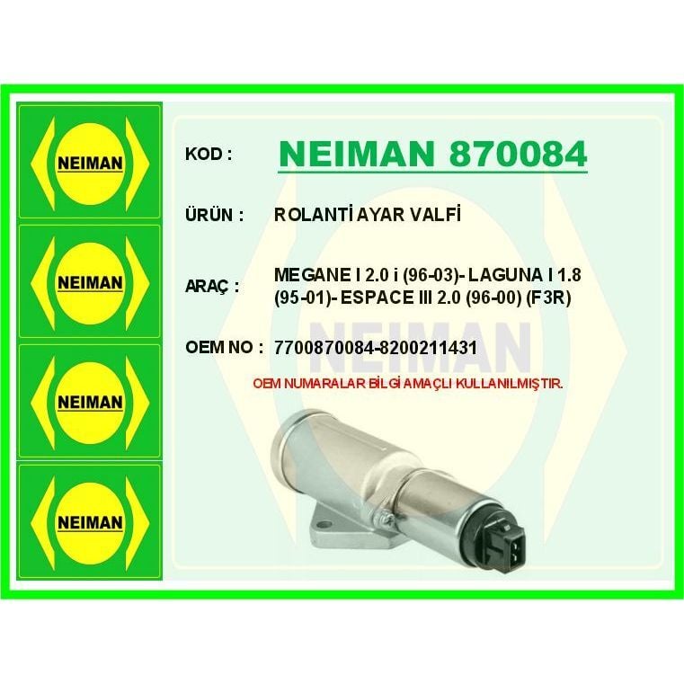 BESCHER ROLANTİ AYAR VALFİ MEGANE I 2.0 I 96-03 - LAGUNA I 1.8 95-01 - ESPACE III 2.0 96-00 F3R (7700870084)