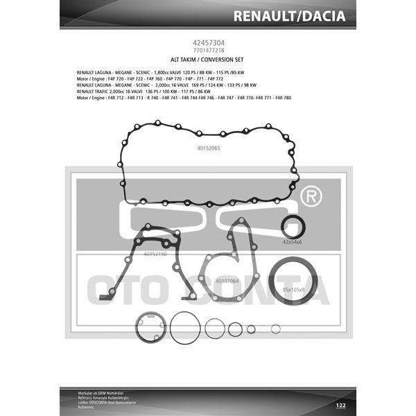 OTOCONTA ALT TAKIM CONTA MGN-LGN-SCENIC 2.0 16V F4R700/701/732- F4P720 KEÇELİ (7701471360)