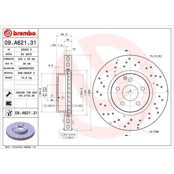 BREMBO FREN DISKI ON MERCEDES W204 S204 W212 S212 C207 A207 (A2044211012)