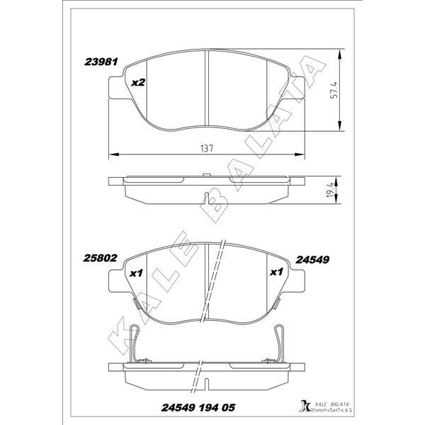 KALE BALATA ÖN BALATA CORSA D BÜYÜK TİP 1.3 CDTI 07/06 > FIAT 500L 12> 0.9T 1.4 1.3D MTJ 1.6D MTJ (77366481)