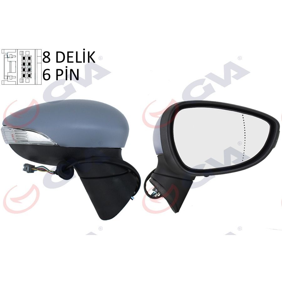 GVA DIŞ DİKİZ AYNASI SAĞ FORD FİESTA 08> ELEKTRİKLİ ISITMALI ASTARLI 6PİN 6 FİŞ VM-6313EHPAR (8A6117682FH)