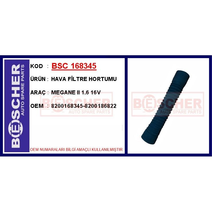 BESCHER HAVA FİLTRE HORTUMU MEGANE II 1.6 16V (8200168345)