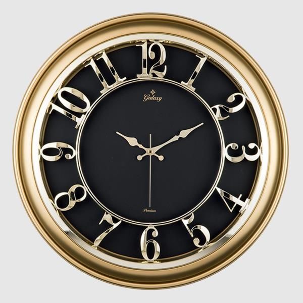 SAAT M-1965-A-1 DUVAR SAATİ ALTIN SARISI ÇERÇEVELİ İÇİ SİYAH 45CM KABARTMA RAKAMLI SELEFON KORUMALI AMERİKAN BRİSTOL KADRAN METALİK AKREP/YELKOVAN/SANİYE AKAR SANİYELİ MEKANİZMA AKRİLİK BOYA MİNERAL C (1965)