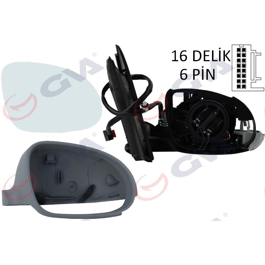 GVA DIŞ DİKİZ AYNASI SAĞ GOLF 03> ELEKTRİKLİ ISITMALI SİNYALLİ ASTARLI KONVEKS 6 FİŞ VM-197EHPR (1K1857508CN)