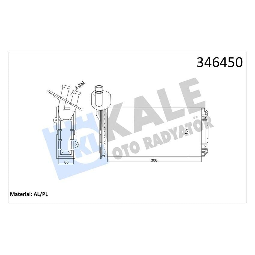 KALE RADYATOR KALORİFER RADYATÖRÜ VW TRANSPORTER T4 1.9D-TD-2.0D-2.4D-2.5D-TD ARKA 306X157X42 AC /- (701819031A)