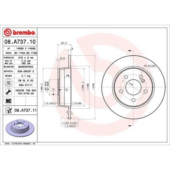BREMBO ARKA FREN DİSKİ. W204. C180-200. 2007-14... (A2044230512)