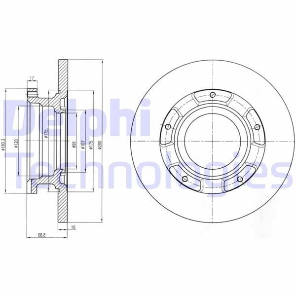 DELPHI FREN DİSKİ ARKA FORD TRANSİT 06> V347 ÖNDEN ÇEKER 280X16X5DELİK (6C112A097AB)