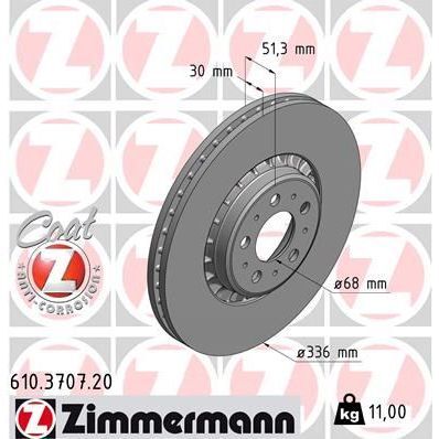 ZIMMERMANN ÖN FREN AYNASI ADET VOLVO XC90 2.5T-D5-T6 2002-2010 17 JANT 336X30X5DLXHAVALI 986479202-DF4340S (306573013)