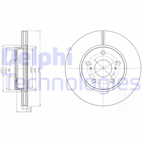 DELPHI ÖN FREN DİSKİ HAVA KANALLI TOYOTA AURIS COROLLA 1.6L 1ZR-FE BENZINLI ZRE151 07-12 / 1.33L 1NR-FE NRE150 6 VITES 10-12 275 ÇAP X 5 BİJON - TAKIM DISK FIYATIDIR (4351212670)